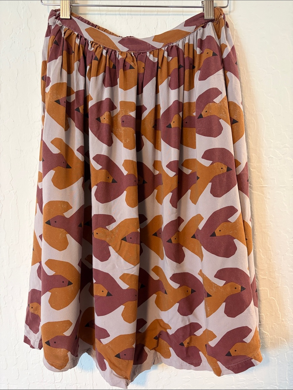 Bobo Choses Girls' 8/9 Rust & Mauve Bird-Print Gathered Skirt